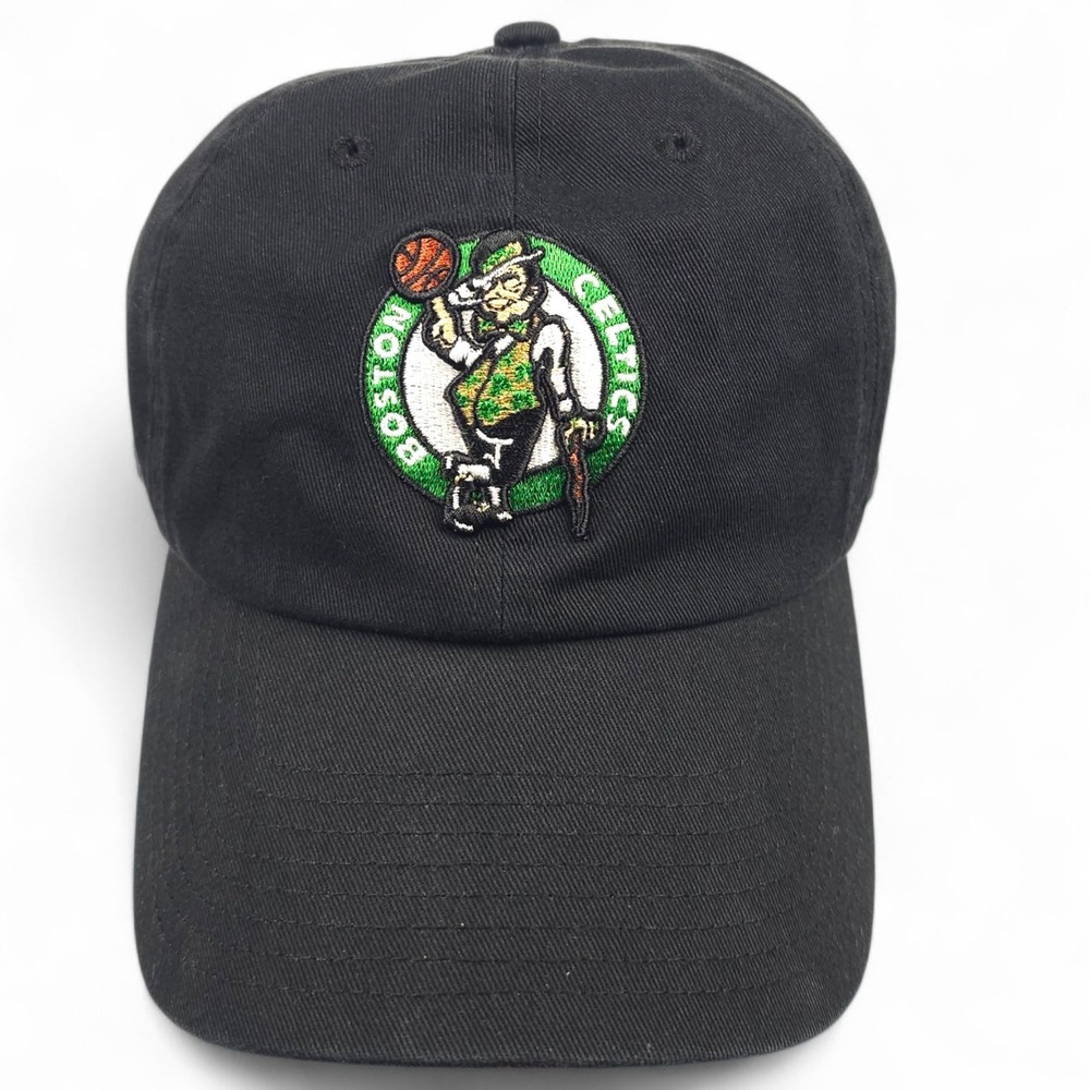 Boston Celtics '47 Brand Hat Black Clean Up NBA Cap Camo Leprechaun Logo OSFA